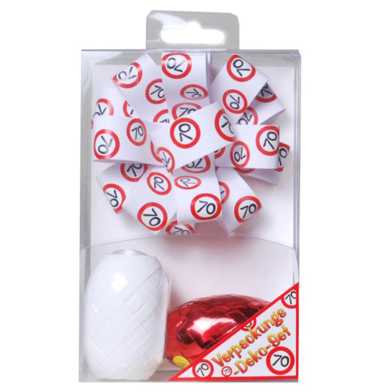 Udo Schmidt Verpackungs-Deko-Set 70 3-tlg Schleife und Geschenkband rot weiß zum 70 Geburtstag